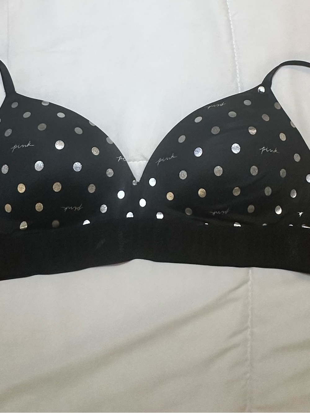 PINK Victoria's Secret Black Bra with Metallic Polka Dots